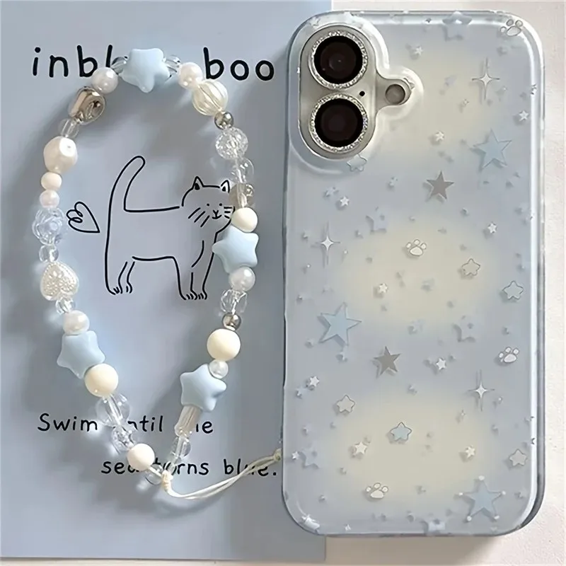 Blaue Farbverlauf-Sterne Handyhülle für Samsung Galaxy S26 S25 S24 S23 S22 S21 FE Ultra Plus 4G 5G Feder-Textur Rückseiten-Cover