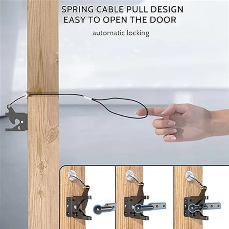 

ABKI-Door Latch With Spring Puller, Fence Door Lock, Fence Lock Small Lock With Rope, Suitable For Fence Gates