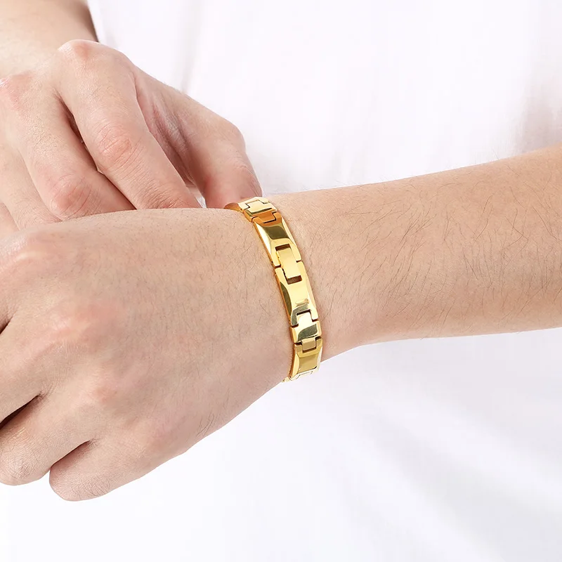 KALEN Tungsten Wristband Bracelet Men's Punk Shiny Gold Color Fashion Jewelry with Durable Metal Design for Daily Wear & Gift