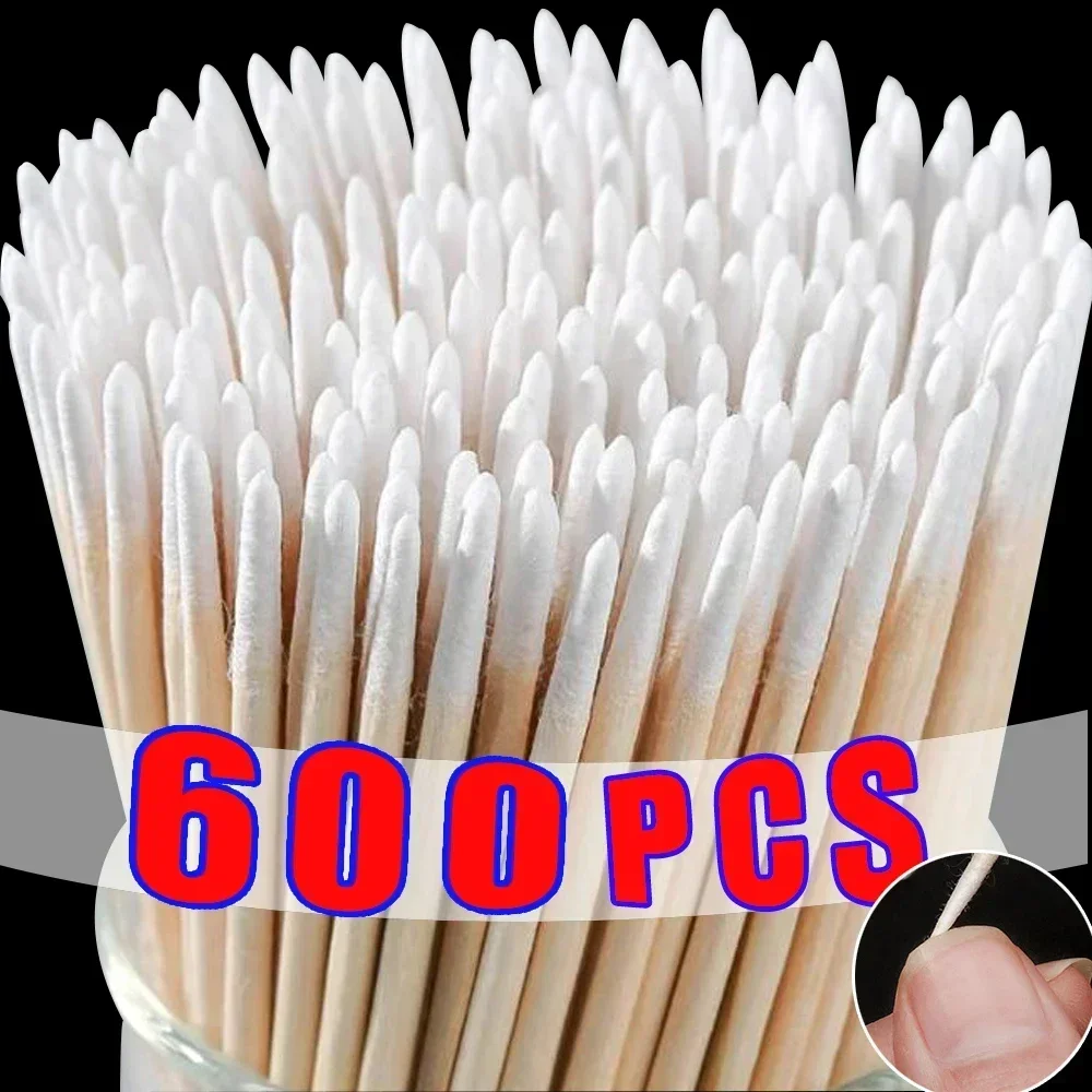 100-600本入り マイクロウッド綿棒 タトゥー マイクロブレーディング クリーニング 木製スティック まつげエクステ 綿棒 ネイルチップツール