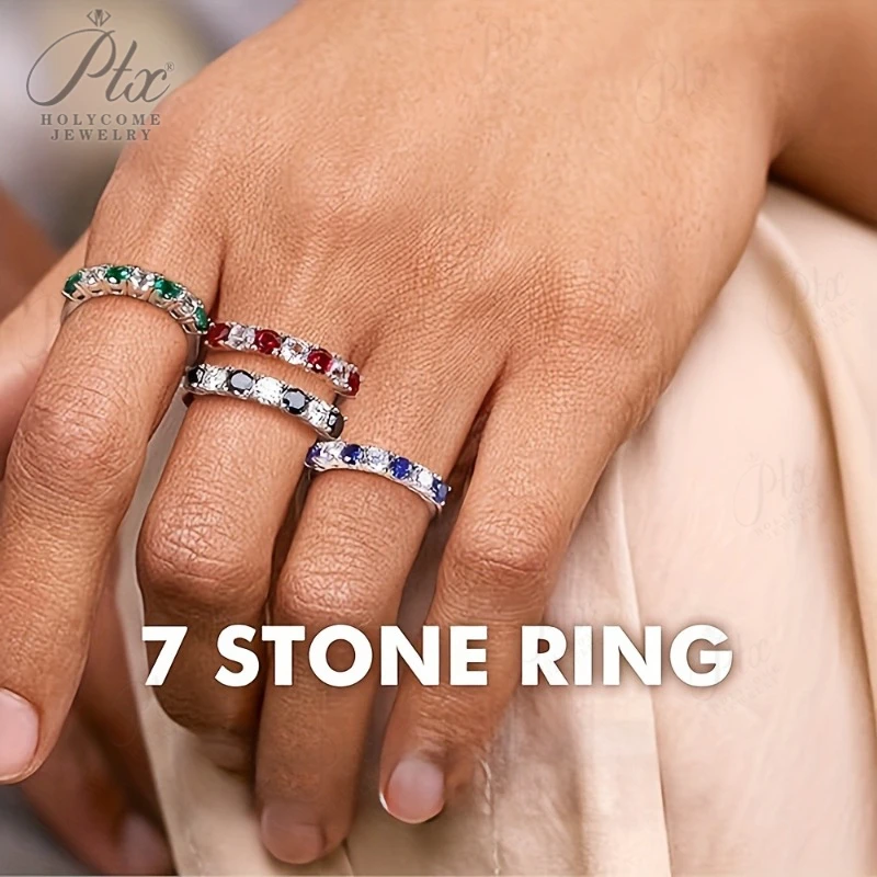 Moissanite Ring S925 Silver with Colored Zircons D-Color Moissanite Fashionable and Trendy Women-Only Suitable as a Gift