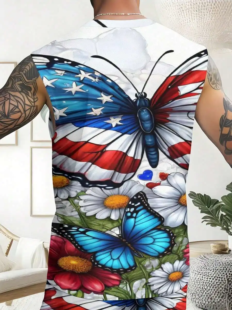 Casual Fashion 2026 European & American Spring Summer Autumn New Style Men's Tank Top And Beach Shorts Set Independence Day view 2