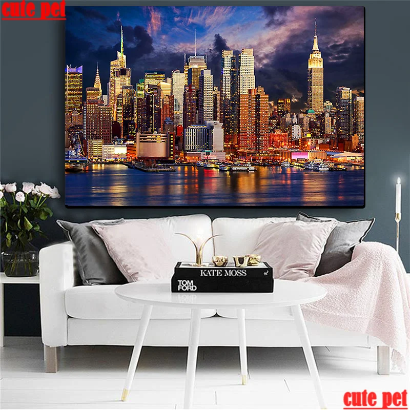 mosaic full Square round drill New York City Manhattan Building puzzle Diy diamond painting cross stitch Embroidery home decor