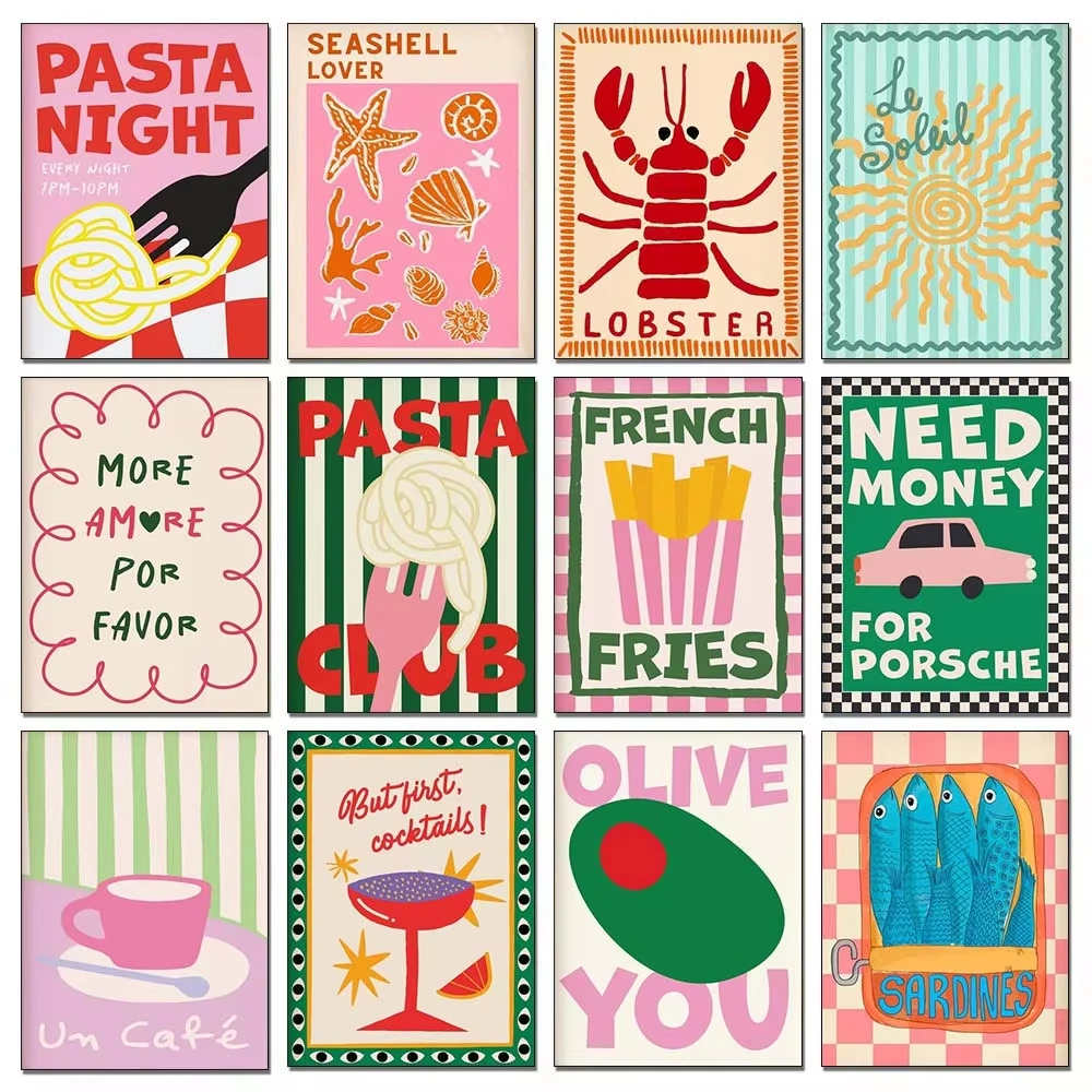 1 Stück rahmenloses 5D DIY Farbige Lebensmittel-Kunst Diamantmalerei Pasta Pommes Frites Voll-Diamant-Mosaik Stickerei Küche Wohnzimmer Heim-Dekoration