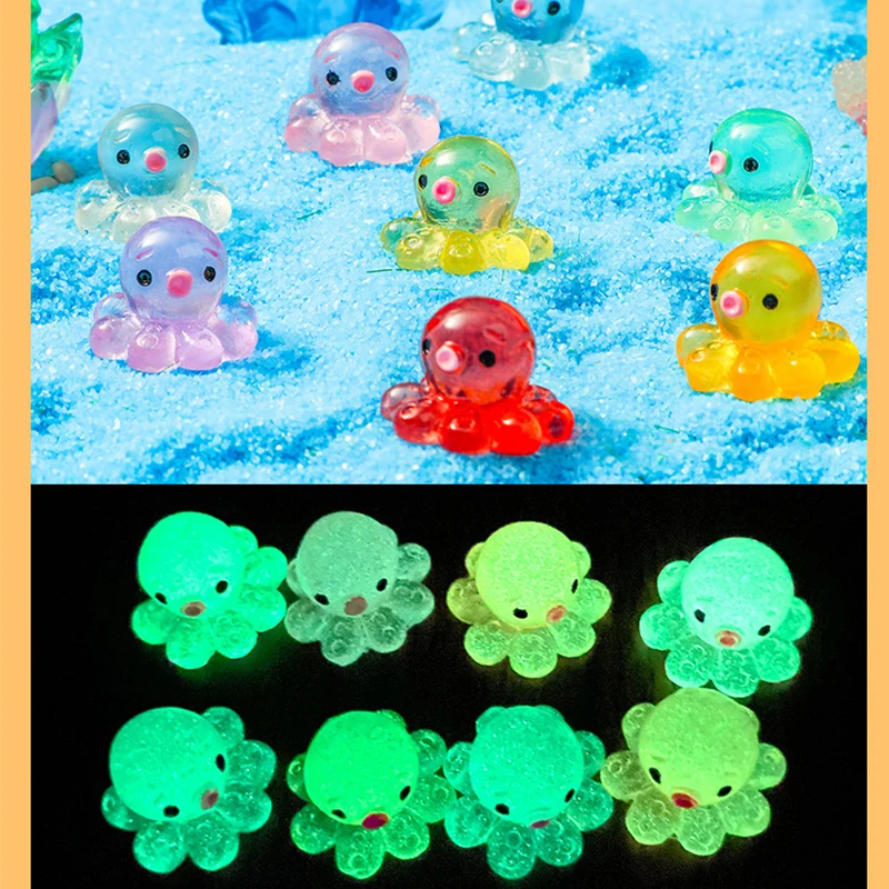 10 szt. Świecące w ciemności urocze ozdoby na biurko z żywicy w kształcie ośmiornicy, rękodzieło DIY, akcesoria do spinek do włosów, breloczków, zabawki