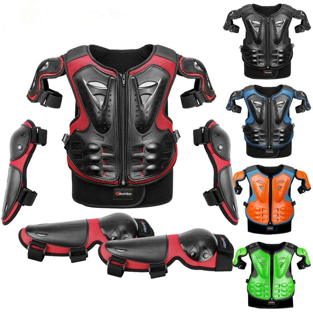 

Kid's Motorcycle Armor Vest Protection Motocross Body Armor Jacket Protective Armors Riding Kneepads Moto Full Armor Children