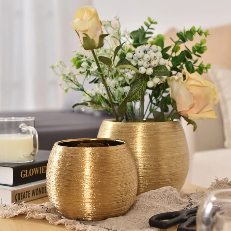 Modern Ceramic Flower Pot Containers Flowerpot Flower Vase Brushed Craft Ornament Home Office Decor