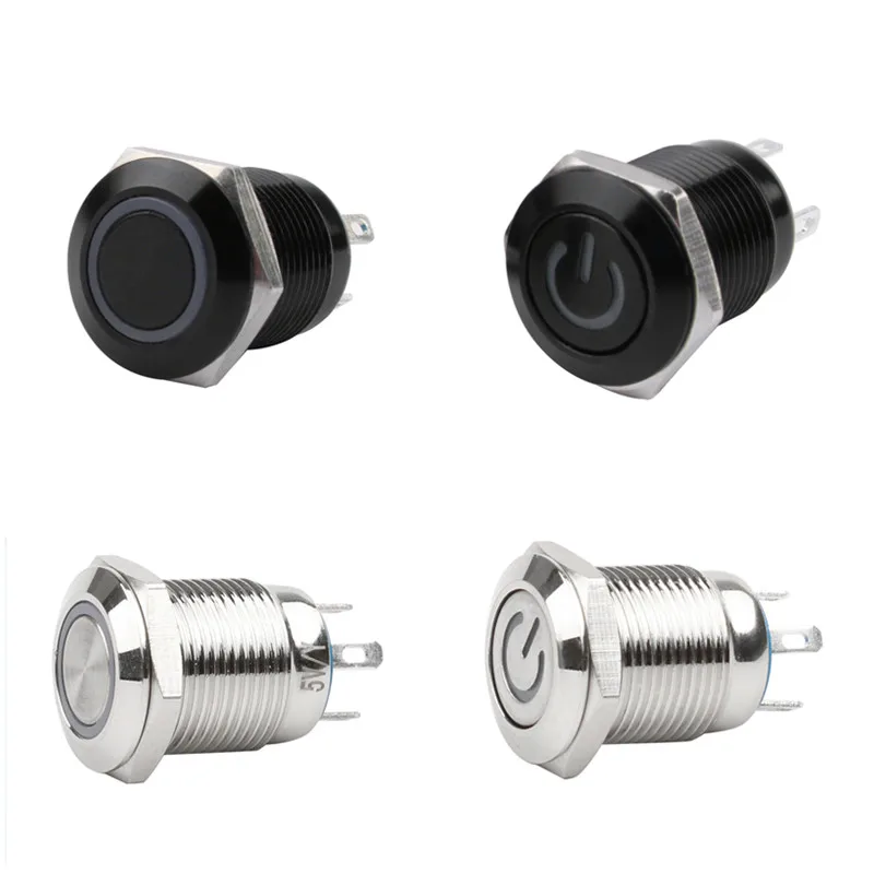 

12mm Waterproof Oxidized Black Metal Button Switch with LED Lamp Momentary Latching PC Power Switch 3V 5V 6V 12V 24V 220V