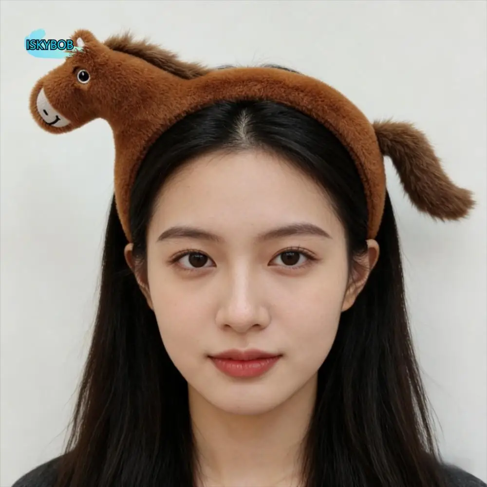 

Unisex Sweet Mascot Plush Headband Cartoon Soft Horse Hair Hoop Plush New Year Pony Doll Headpiece Role Play