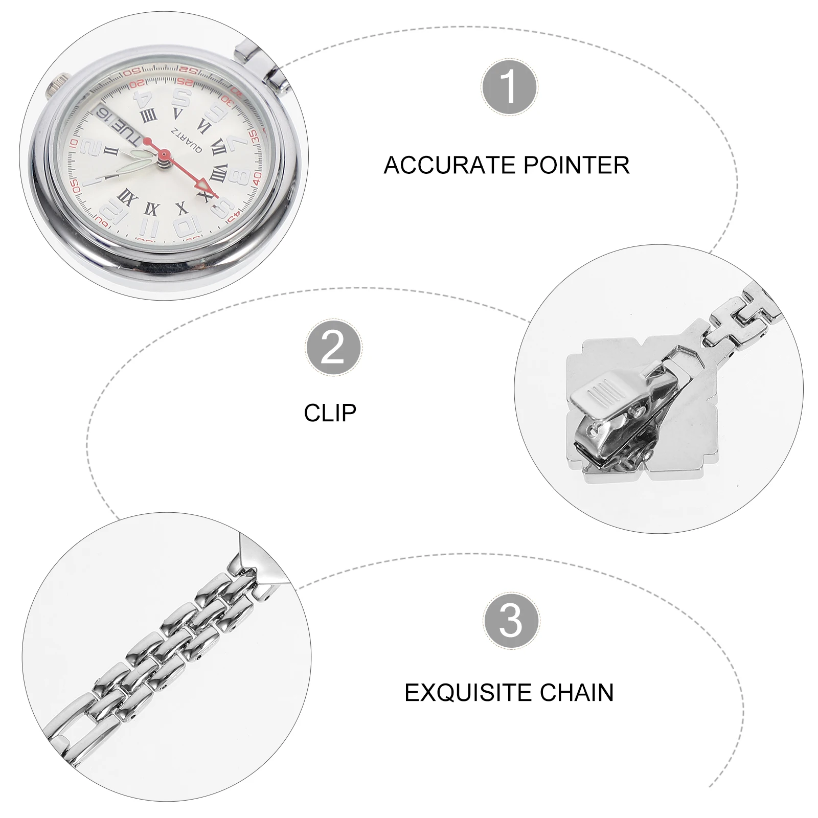 1 pc Nurse Pocket Medical Clip Chest Watch Portable Dual Calendar Alloy Timepiece Glass Face Durable For Kids Elderly Gift