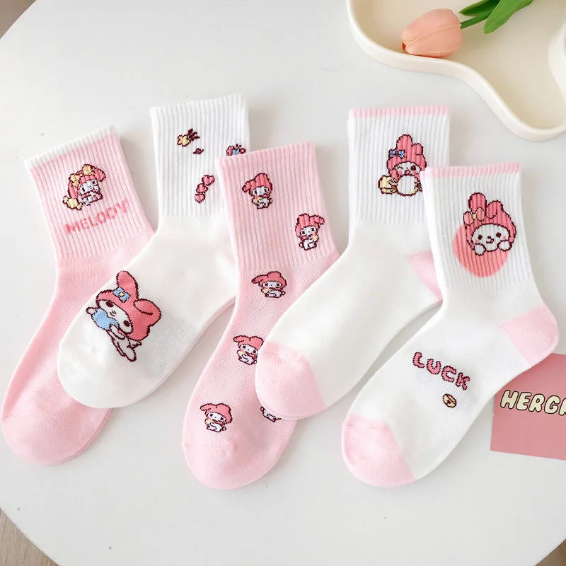 

Носки Sanrio HelloKitty Melody, хлопковые носки до щиколотки, весенне-осенние дышащие нескользящие легкие носки для взрослых в японском стиле для девочек