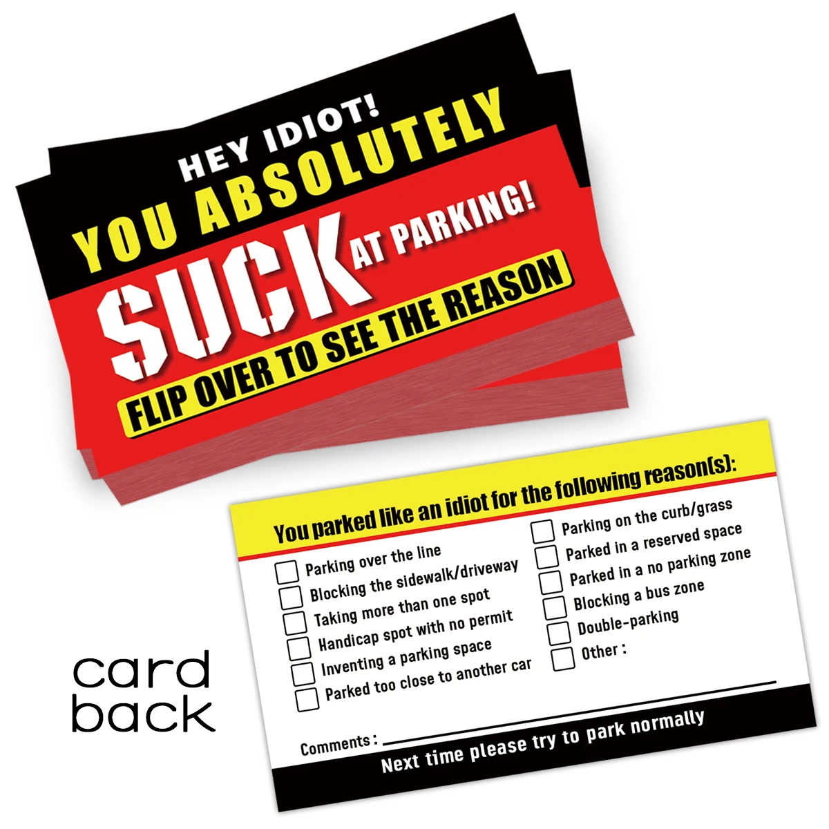 (Pack Of 50)Bad Parking Cards  You Parked Like An Idiot Business Cards 3.54