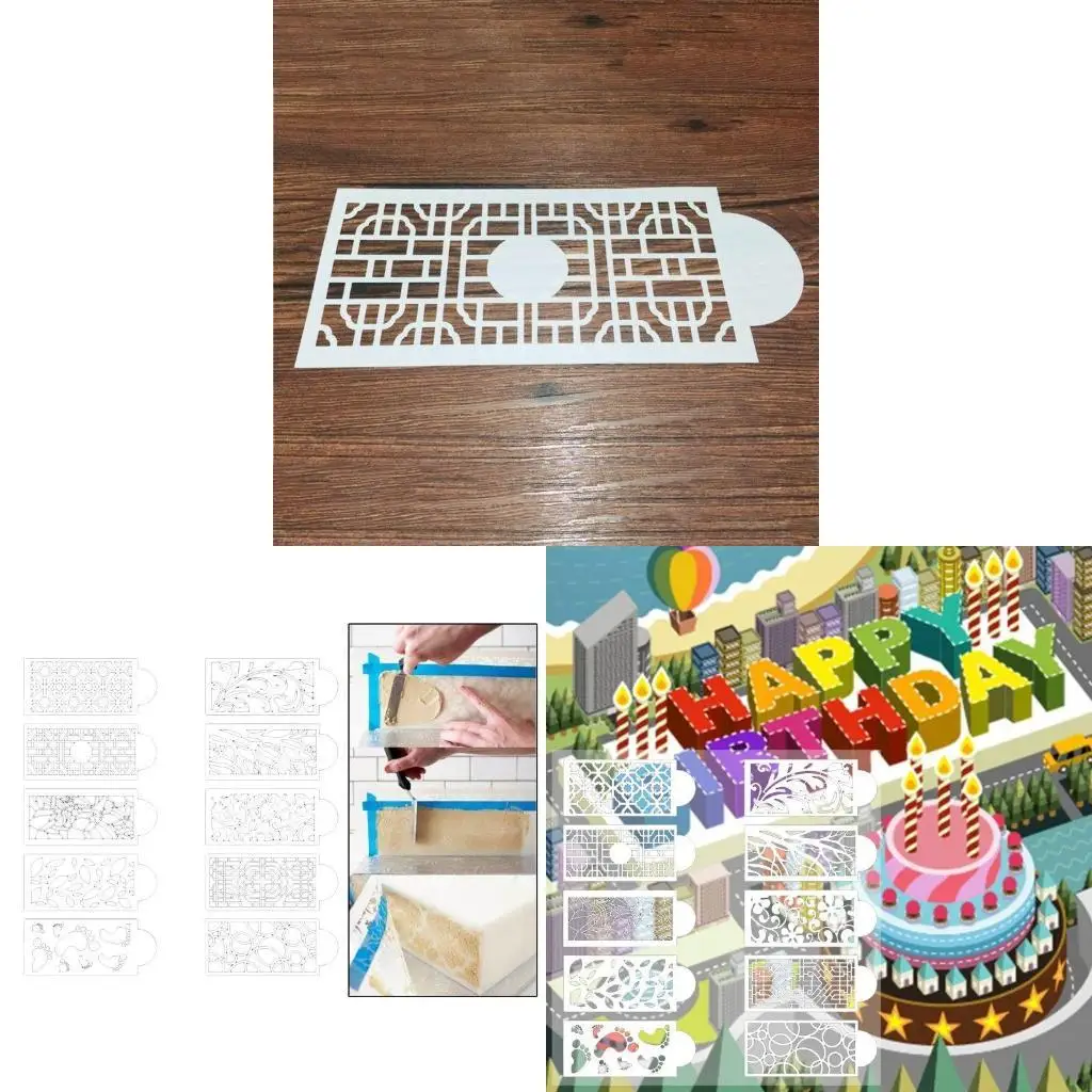 62KD 10 Pcs Cake Painting Templates Printing Hollow Lace Molds Fondant for Impression for Wedding Birthday Party Graduation G