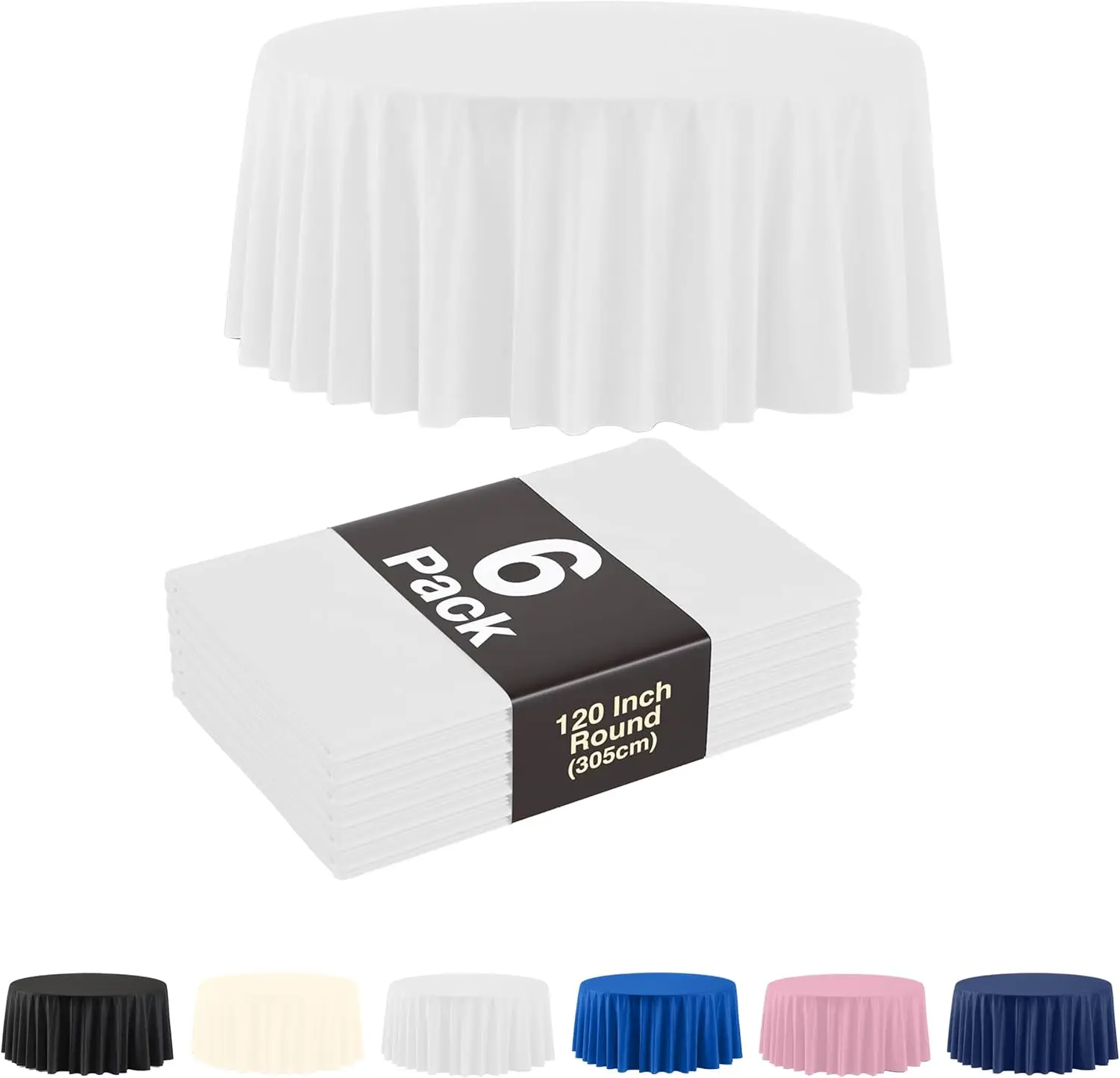

Pack Of 6, White Plastic Table Cloth - 120 Inch Round Disposable Tablecloth for Parties - Round