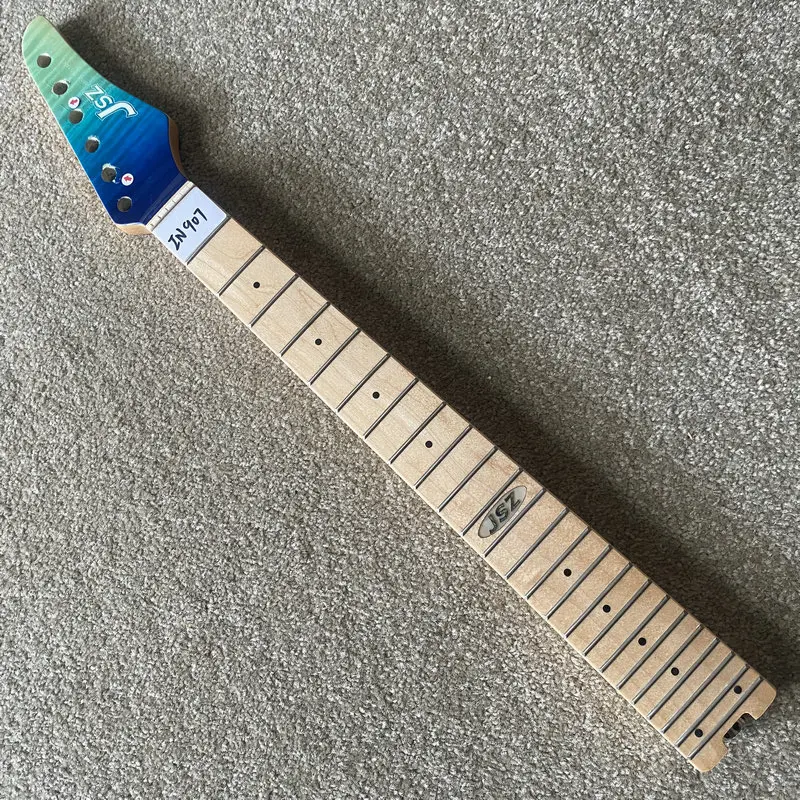 IN907 Blue Flamed Maple Headstock 24 Frets Maple Fingerboard Unfinished Guitar Neck Tremolo Short Scale Length with Damages