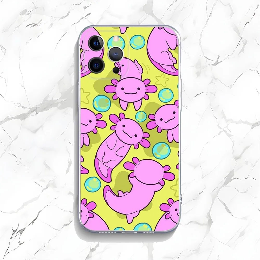 Cute Axolotl Phone Case For iPhone 15,14,13,12,11 Plus,Pro,Max,XR,XS,X,7,8 Plus,SE,Mini Transparent Silicone Soft