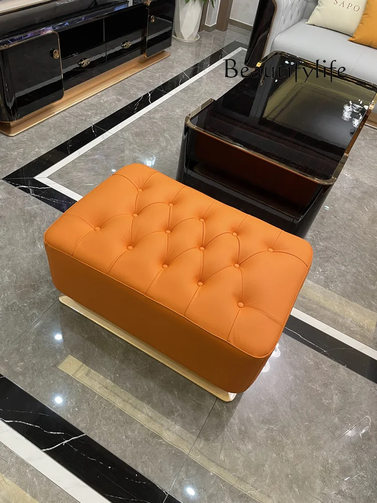 Post-Modern Light Luxury Leather Sofa Stool Italian Villa Suite Living Room Simple Soft Bag Pedal