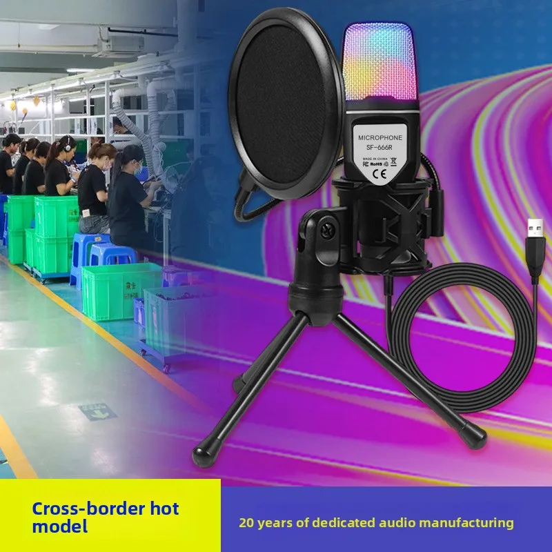 Micrófono de Condensador para Computadora de Escritorio SF-666R, Exclusivo para Videojuegos RGB y Deportes Electrónicos