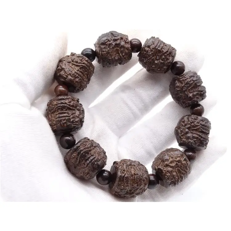 9pcs Blackwood Carved Pixiu Bracelet Eaglewood the Eighteen Disciples of the Buddha Beads Bracelet for Men and Women wood beads