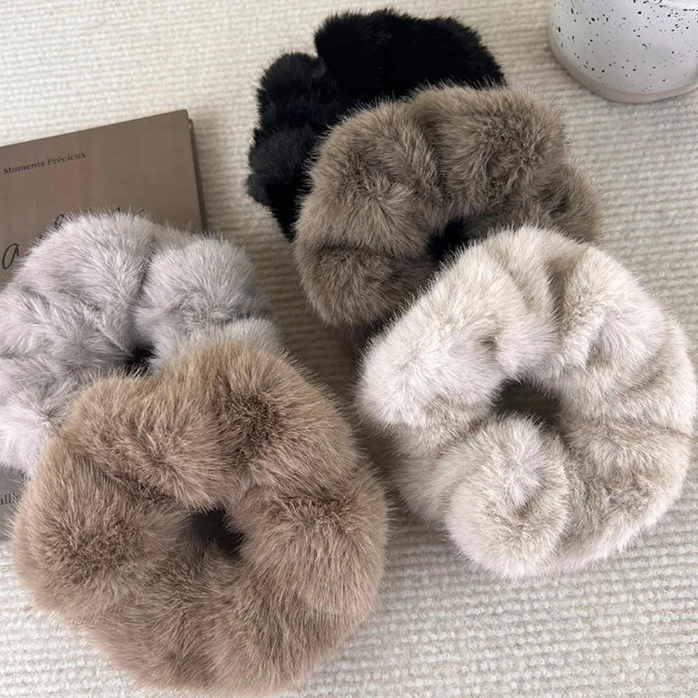 

Faux Fur Soft Elastics Hair Band Plush Large Intestine Hair Ring Imitation Mink Fur Fluffy Scrunchies Handmade Hair Accessories