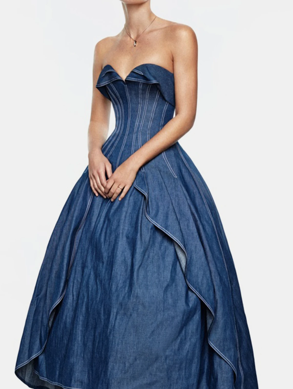 Vestido maxi feminino vintage sexy fora do ombro com espartilho em camadas design sem alças bainha irregular elegante para festa à noite