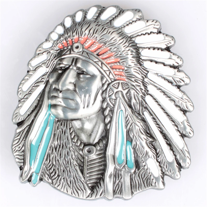 Fashion Men Belt Indian Chief Sign Metal Buckle Man Punk Rock Style  Native American Head Men\'s Lleather Waistband Hip Hop Girdl