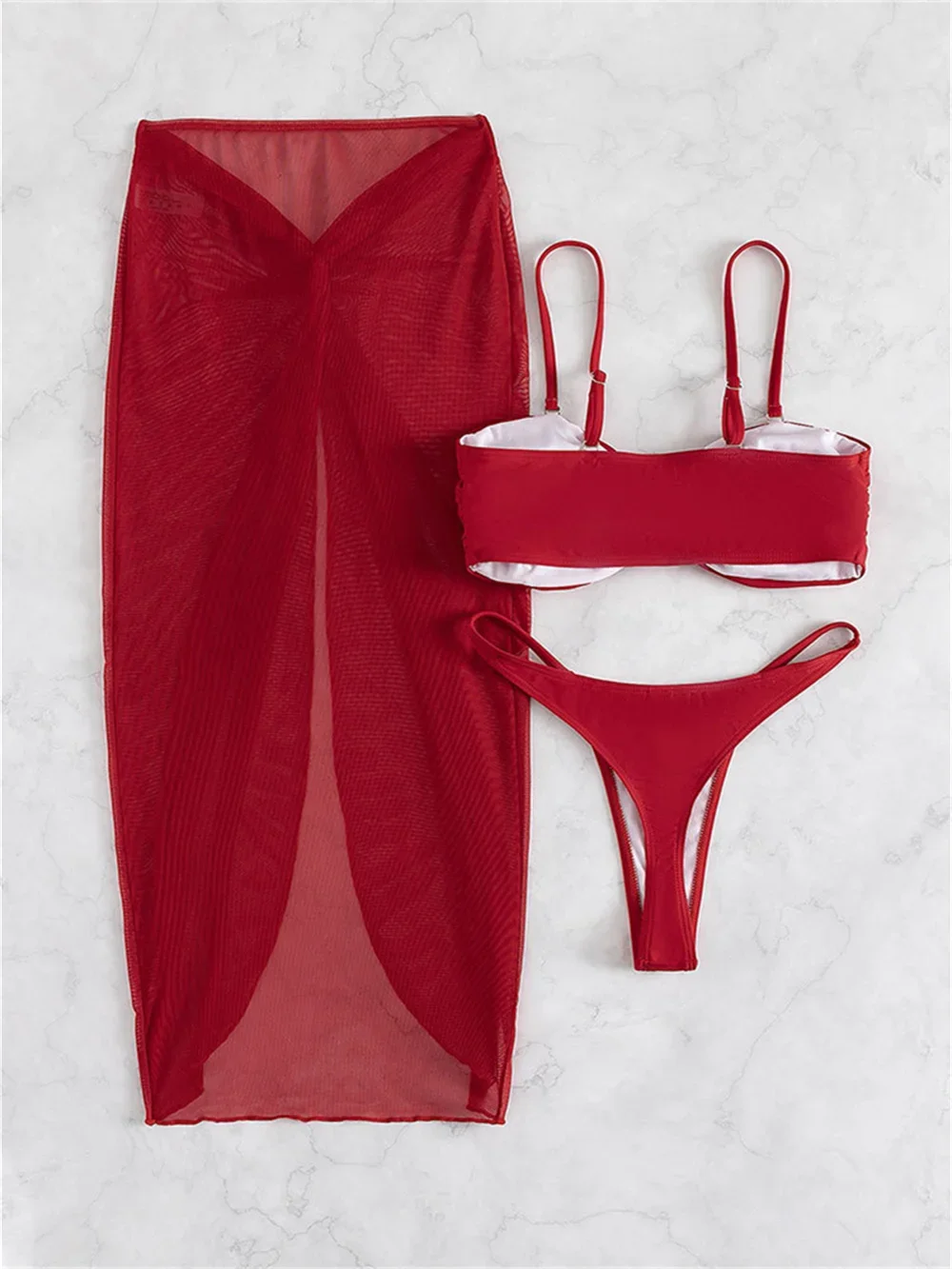 U ワイヤープッシュアップビキニセットツイストカバーアップ Y2K 水着休暇水着女性ハイスリットメッシュスカートビーチ衣装水着