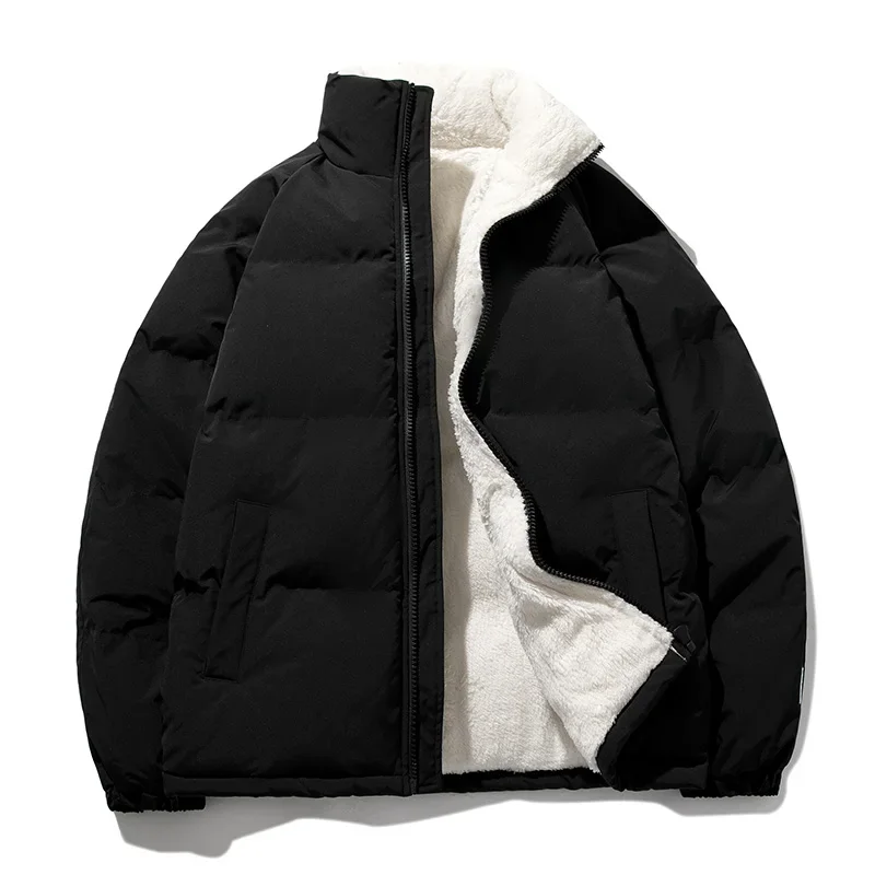 

Men's Parkas Winter Thiened Down Cotton Jacket Added Velvet Solid Color Casual And Comfortable Coat Youth Warm Full Zipper Top
