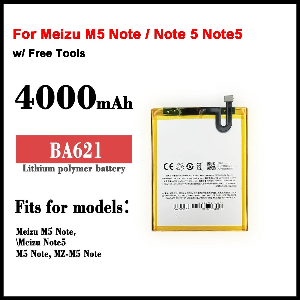 100% Original 4000mAh BA621 Battery For Meizu M5 Note / Note 5 Note5 M621N M621M M621Q M621H Mobile Phone Batteries Bateria