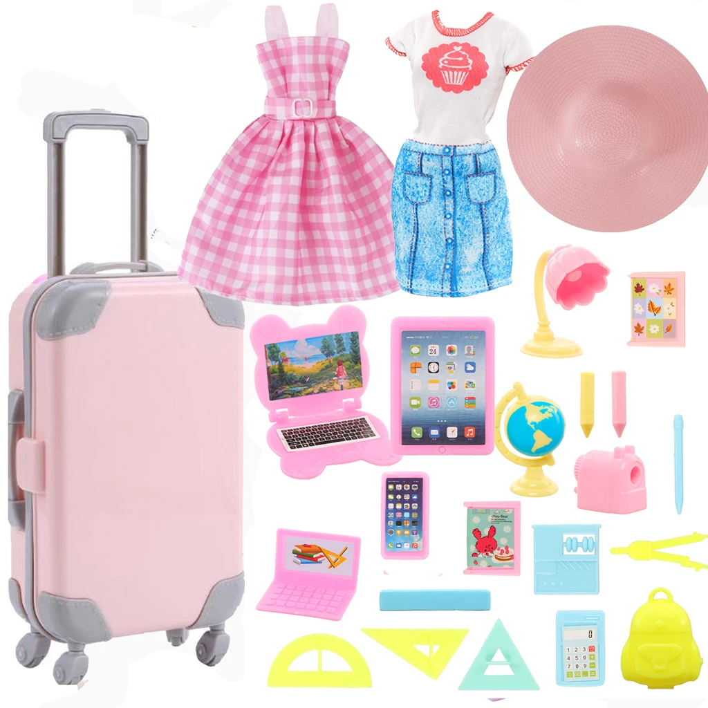 High Capacity Doll Suitcase For 11.5 inch Clothes Travel Furniture Accessories Luggage Sunglass Computer for Kids Toys for Girls