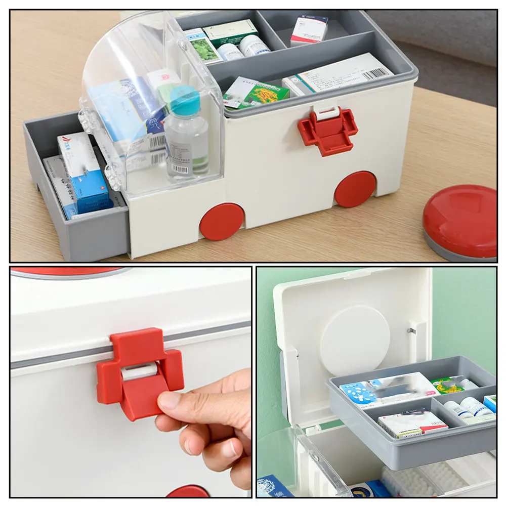 

First Aid Storage Box Plastic Portable Large Capacity Family Medicine Organizer Household Medical Storage Case Emergency
