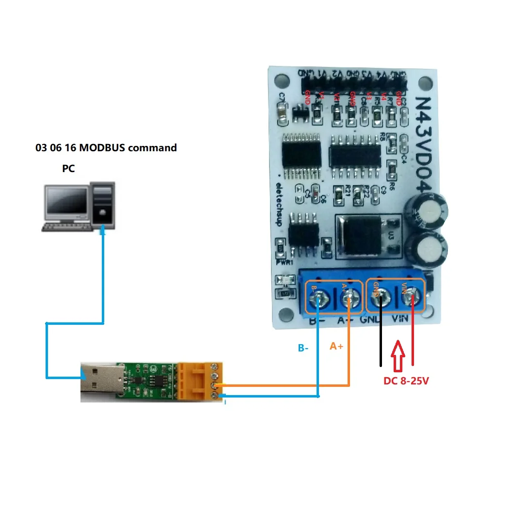 4-Channel ADC Module 4-20mA 0-5V 0-10V Analog Input to Digital Converter with RS485 Modbus RTU Interface for Industrial Automati