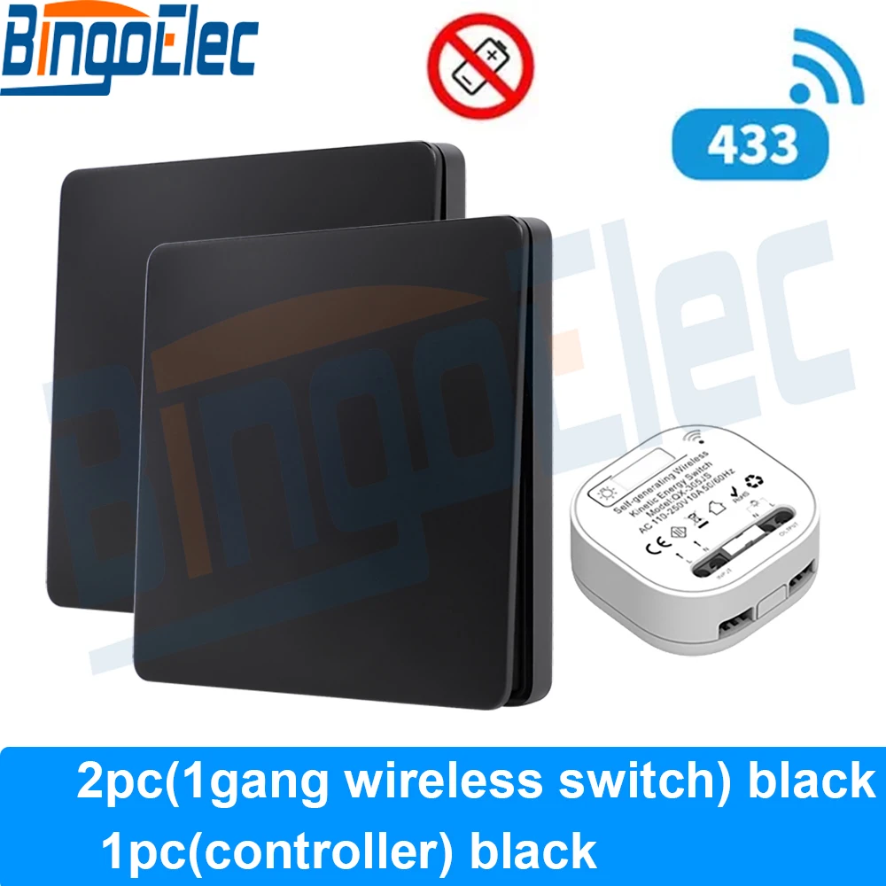 Bingoelec Interruptor De Parede De Luz Sem Fio, Relé Receptor, RF 433Mhz, Painel Interruptor, Controle Remoto Interruptor para Lâmpada LED, 10A, 110V, 220V