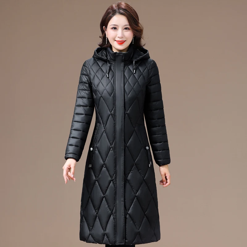 Women\'s Winter Coats Hooded 2023 New Casual Cotton Padded Jackets for Women Long Parkas Warm Slim Solid Color Winter Overcoat