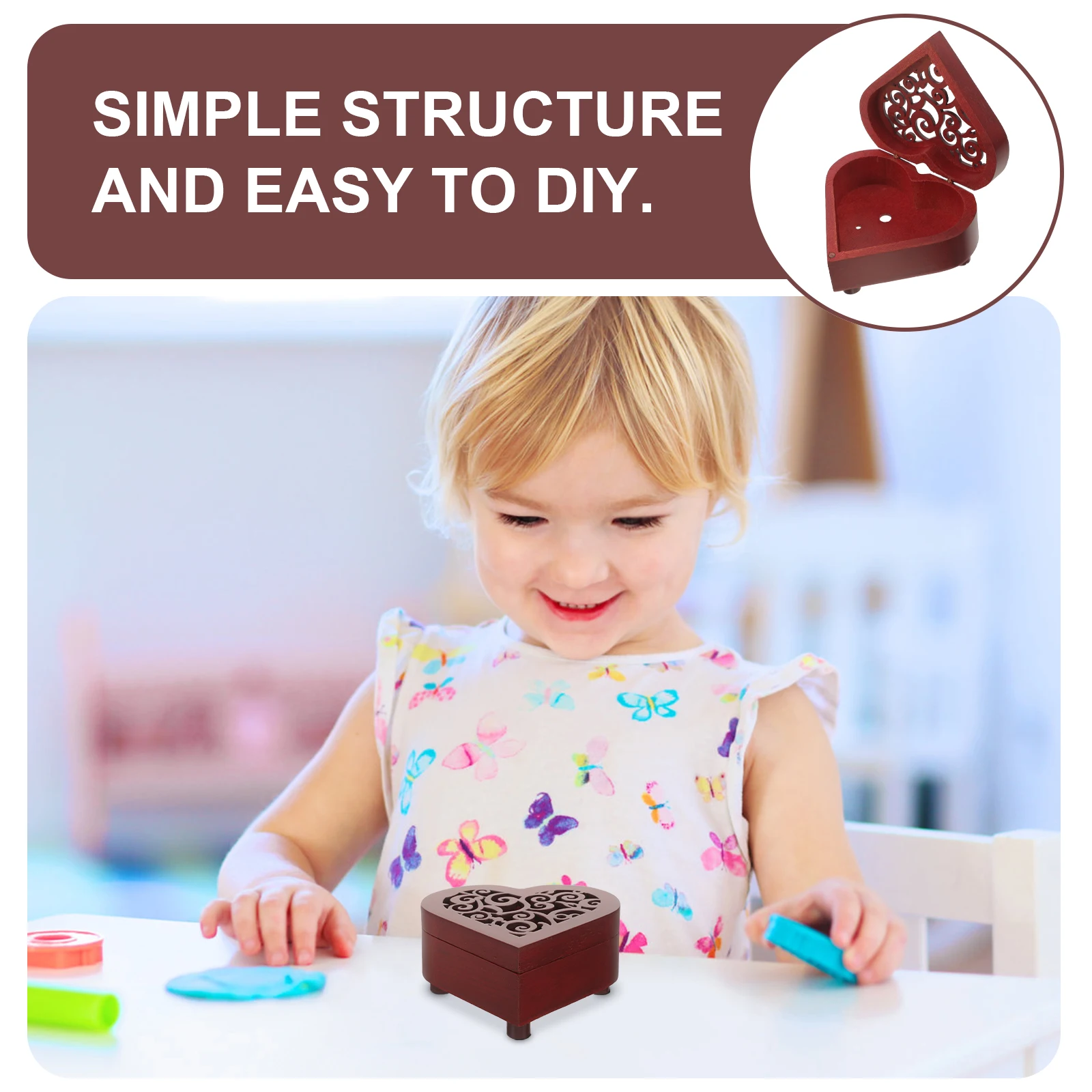 

Wooden Heart Shaped Music Box DIY Case Decorative Hollow Design Perfect for Birthday Gift Party Romantic Music Box Accessories