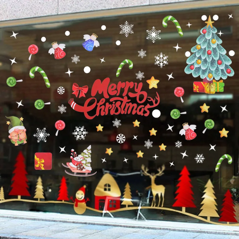 

2024 Christmas Decorative Glass Window Stickers Santa Claus Snowman Static Electricity Stickers Xmas New Year DIY Home Decor