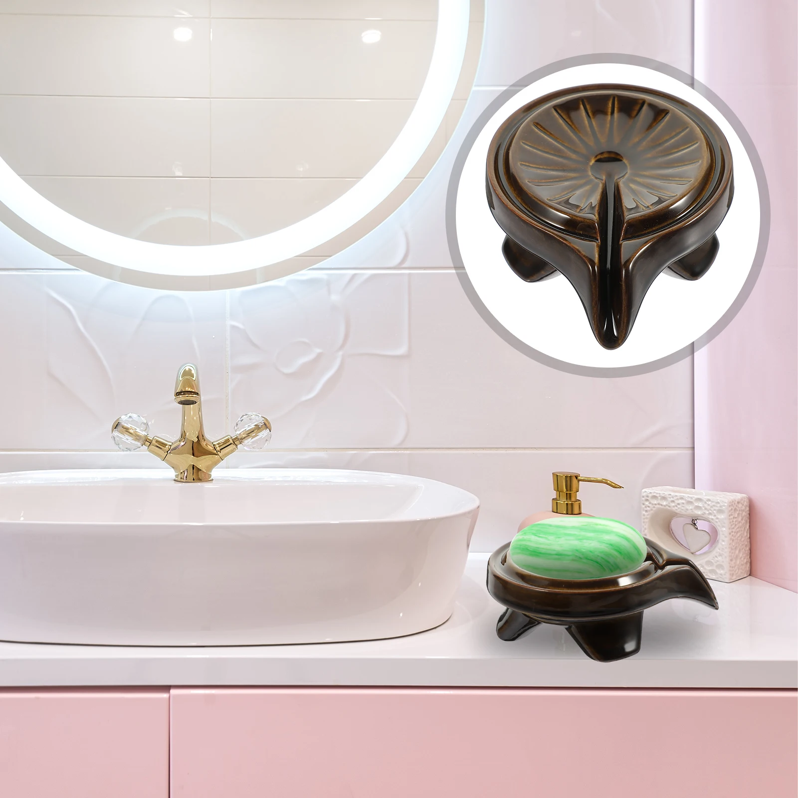 

Self-Draining Ceramic Soap Holder with Stone Mill Appearance Minimalist Soap Dish for Bathtub Countertop Organizing Drain Tray