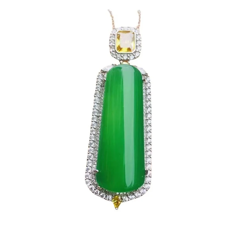Natural Agate Green Chalcedony Long Wushi Brand Pendant Women's Fashion Necklace Pendant Jewelry