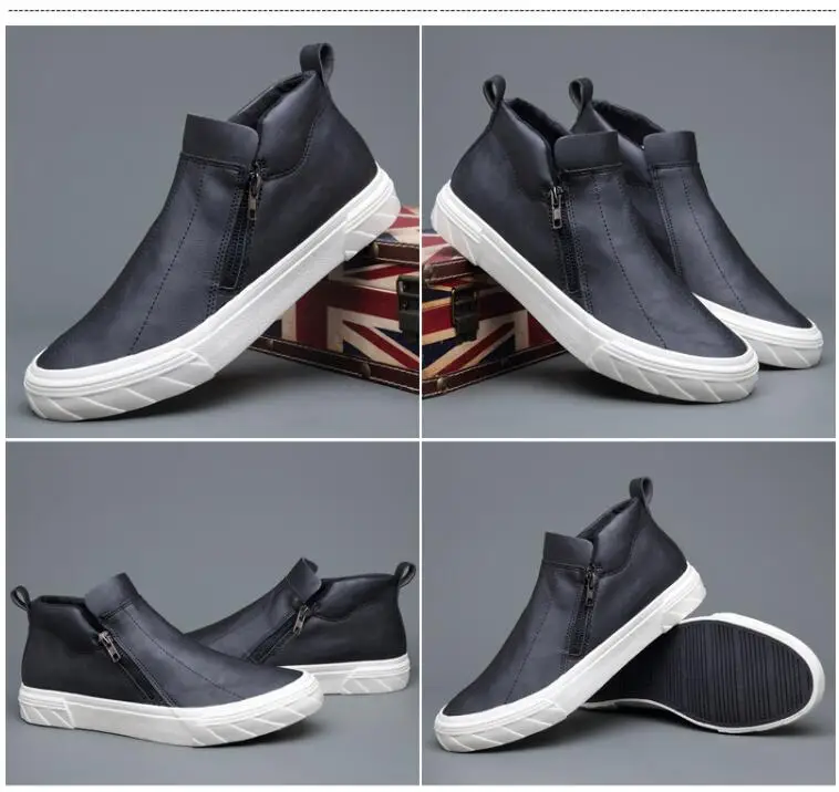 New Shoes for Men Casual Leather Shoes Spring Autumn Designer Fashion Slip-On Cool Loafers Leisure Zipper Flat Shoes