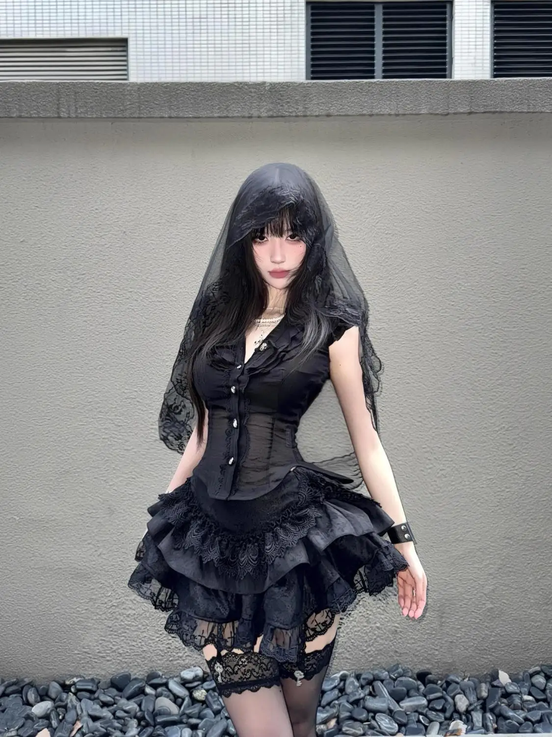 

Lace Cake Skirt Dark Academia Victorian Cosplay Princess Summer Dress Vestidos De Mujer Y2k Subcultural Black Shirt Sets