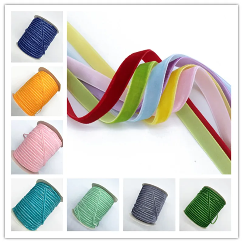 Cinta de terciopelo de poliéster de una sola cara para decoraciones de fiesta de Navidad, 5 yardas, 6mm, color