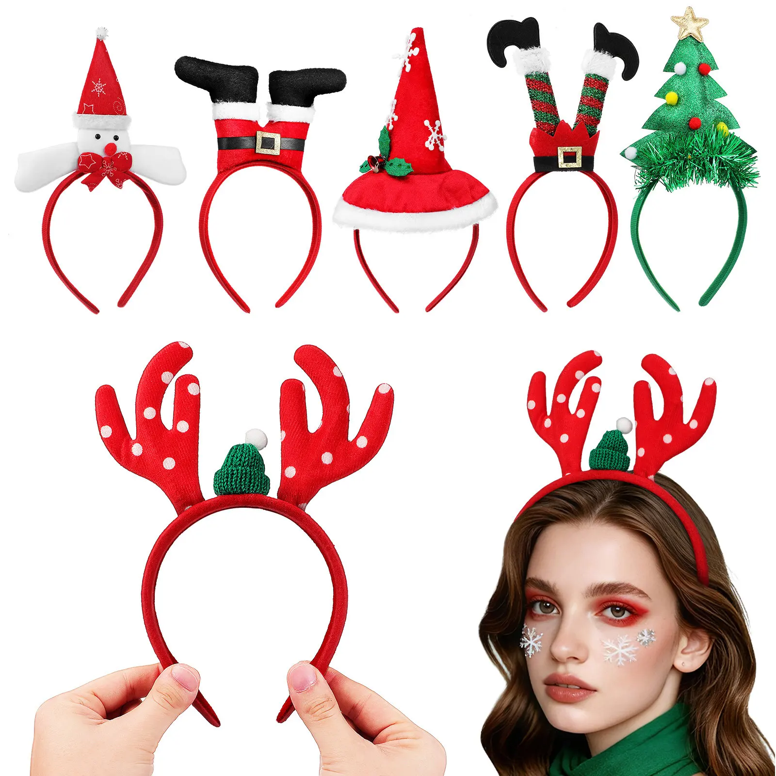 

6 шт. рождественских ободков для волос с оленьими рожками, праздничные головные уборы для вечеринок, аксессуары для костюмов на Рождество, праздничные головные повязки