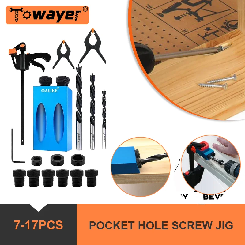 

Screw Jointer Jig Positioning Pocket Hole Drill Bit Kit Carpenter's Slant Hole Guide Joint Angle 15 Degree Positioning Tool