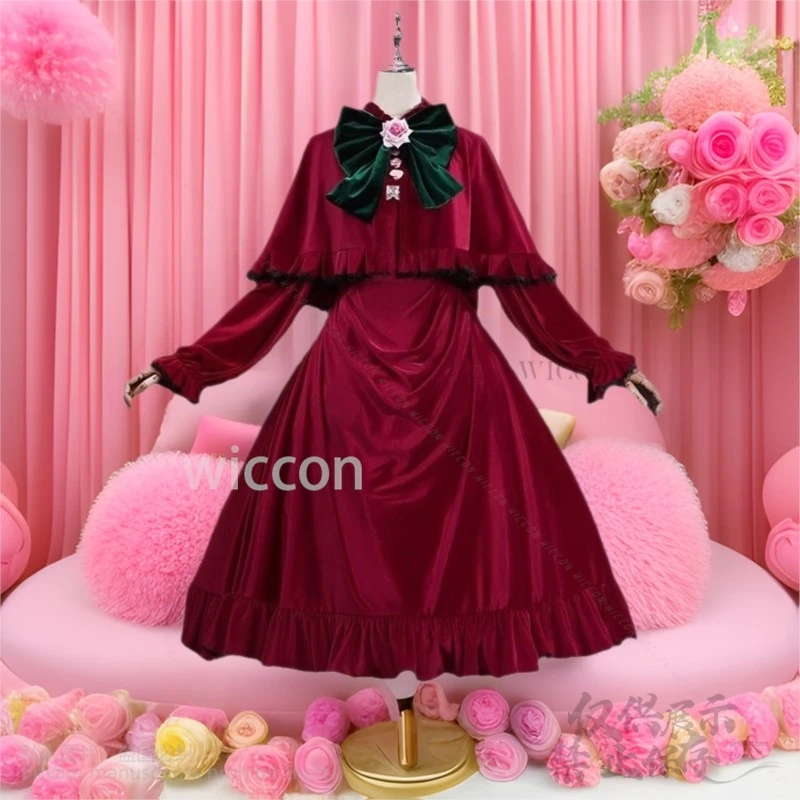 أنيمي تأثيري البكر شين كو زي فستان أحمر مخملي لوليتا قبعة أغطية الرأس الباروكات لفتيات روزن امرأة حفلة الهالوين مخصصة