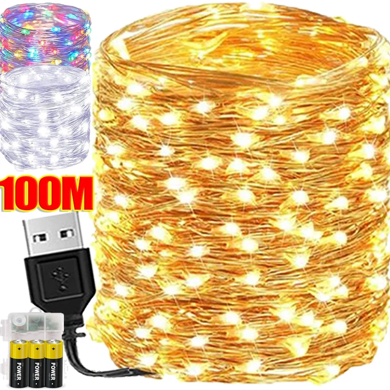 100/2m LED String Light USB/Battery Operated Fairy String Lights Garland Copper Wire Lighting String Wedding Party Decor Lamps