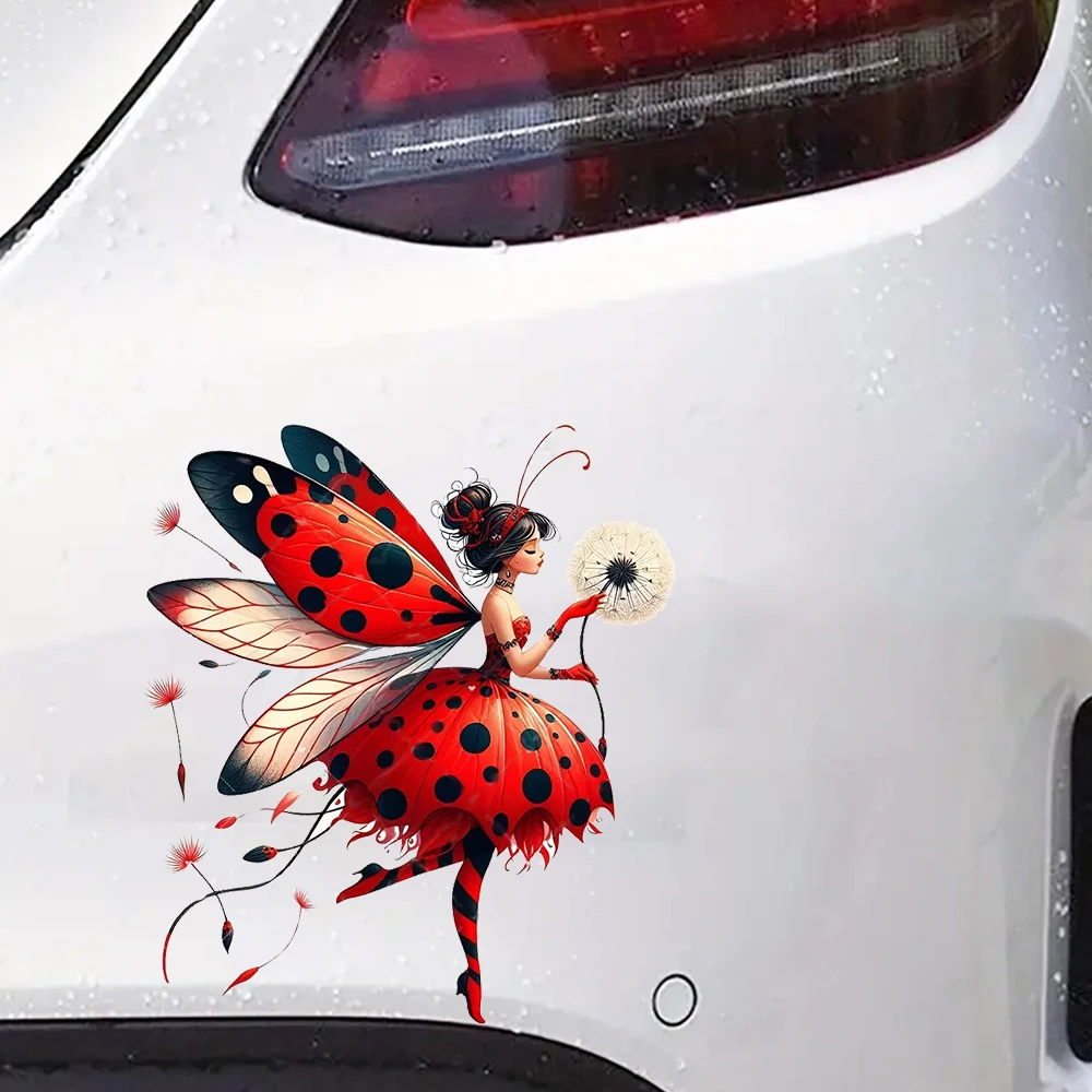 15x13cm Dandelion & Ladybug Elf Decals Waterproof Car Decal, Suitable for Cars, Laptops, Bumpers, Glass Window Sticker