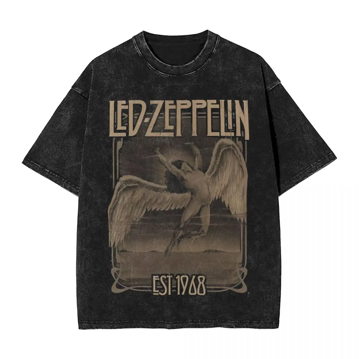 Heavy Metal Music Band Washed T Shirt Streetwear Hip Hop Vintage T-Shirt Ledzeppelins Tees Men Women Short Sleeve Oversize