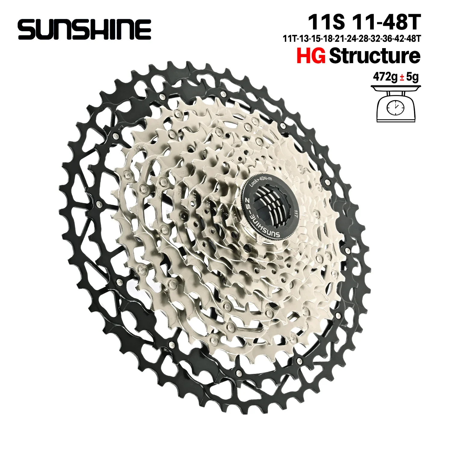 SUNSHINE Ultraleichtes Fahrradkassetten-Freilauf, Kohlenstoffstahl, Material 9/10/11/12/13 Geschwindigkeit, HG-Struktur, Kettenrad für Mountainbike