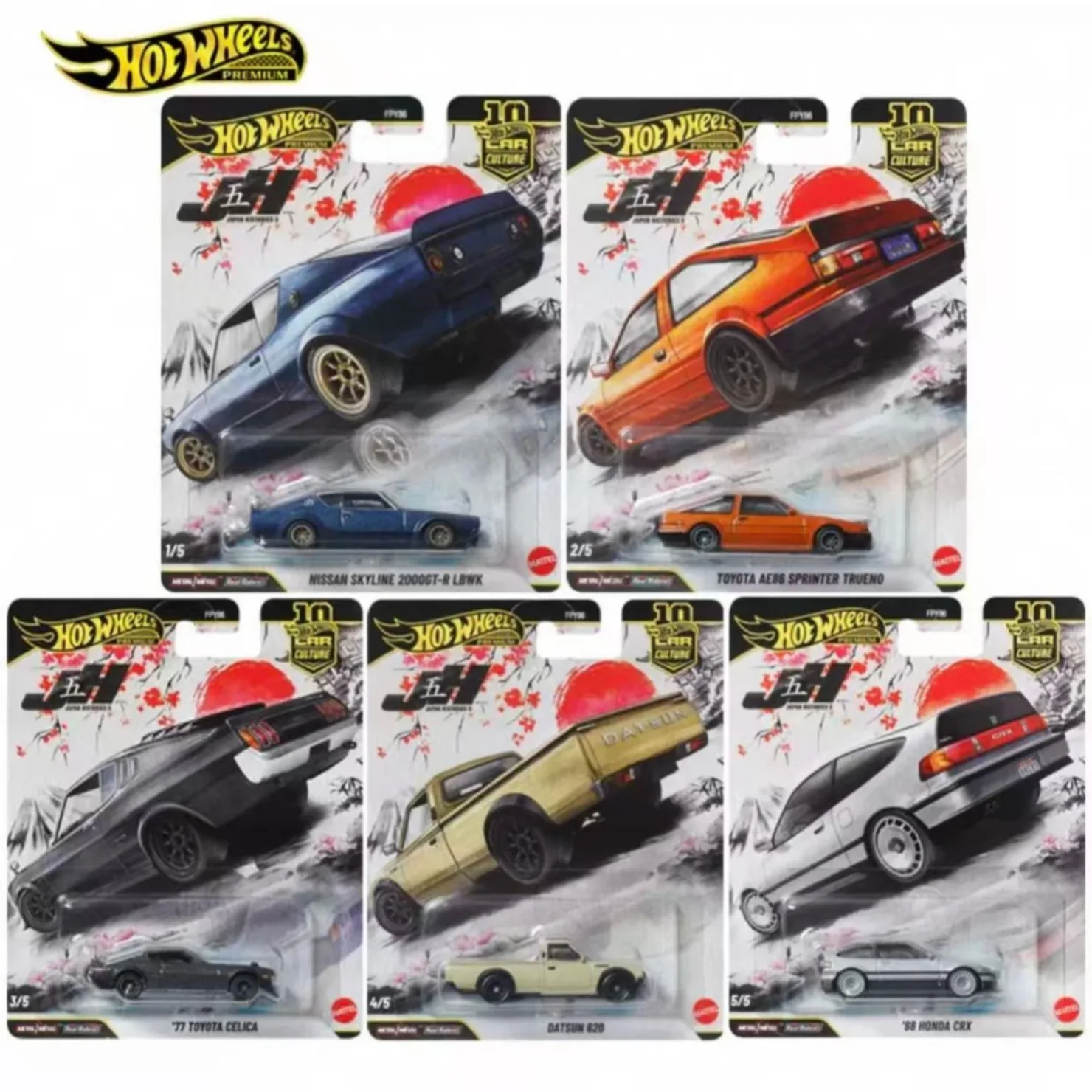 الأصلي الساخن عجلات قسط ثقافة السيارات تاريخ اليابان 5 سيارات معدنية مصغرة Hotwheels 1/64 نموذج سيارة 1:64 دييكاست Hotwheels