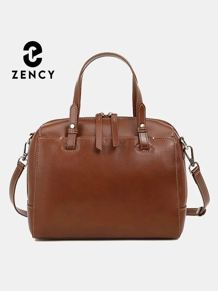 Zency Genuine Leather Handbag For Women Large Capacity Retro Boston Bags for Commuters